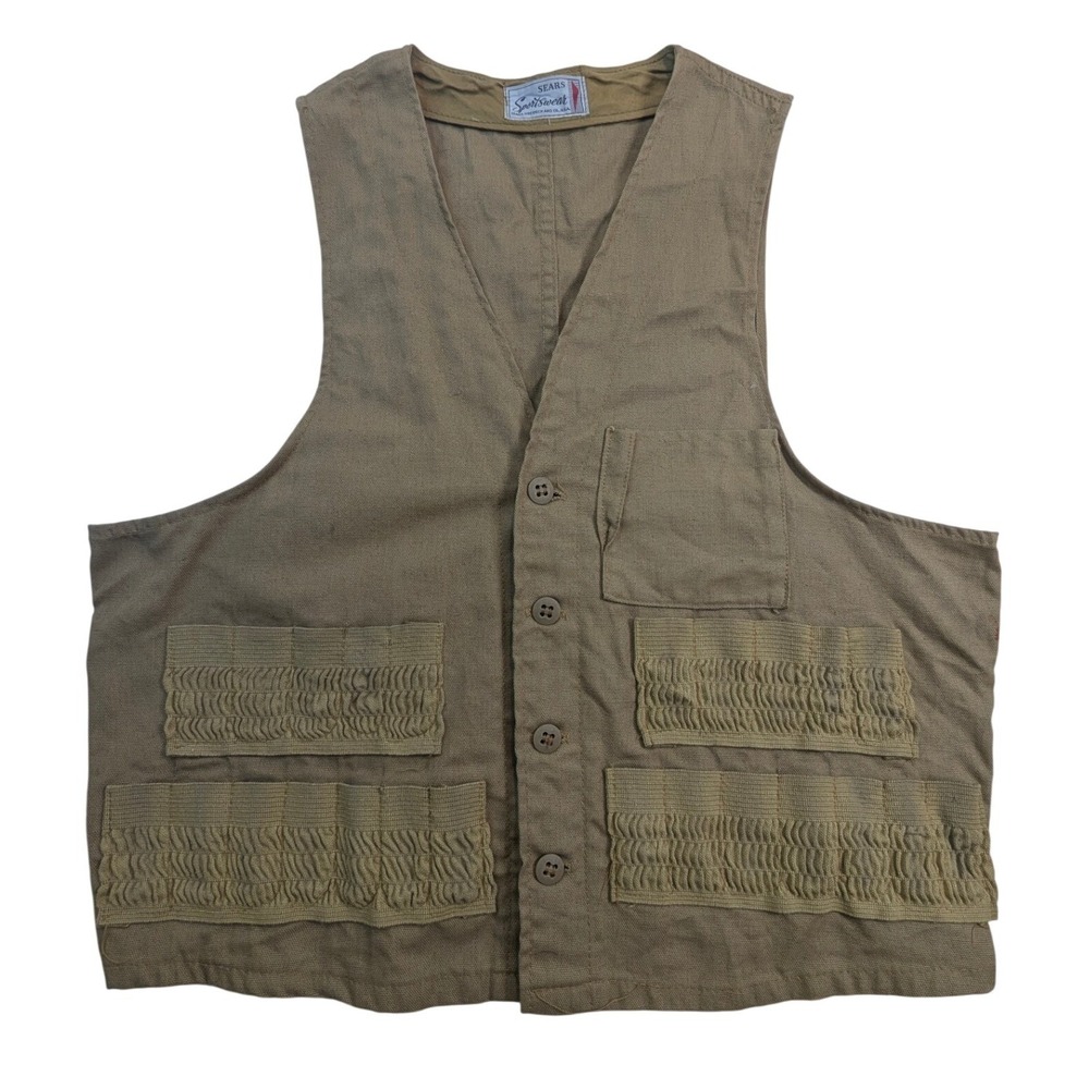 Vintage Sears Sportswear Men's Tan‎ Canvas Utility Vest Large READ